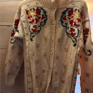 Vintage J. Christopher Cream Floral Embroidered Button-Up Women’s Sweater